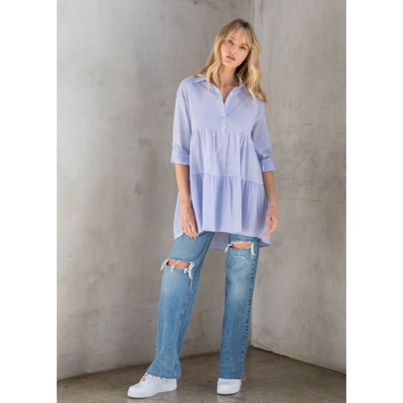 LOVE STITCH • Ocean Ave Tiered Striped Tunic, L - Picture 3 of 16
